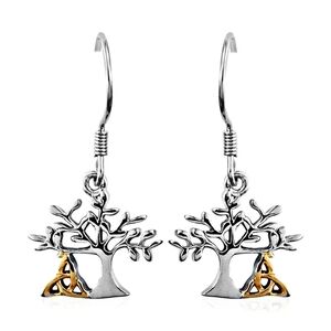 Tree of Life Dangle Earrings – Platinum Over 925 & 14k Celtic Knot Design | NWT